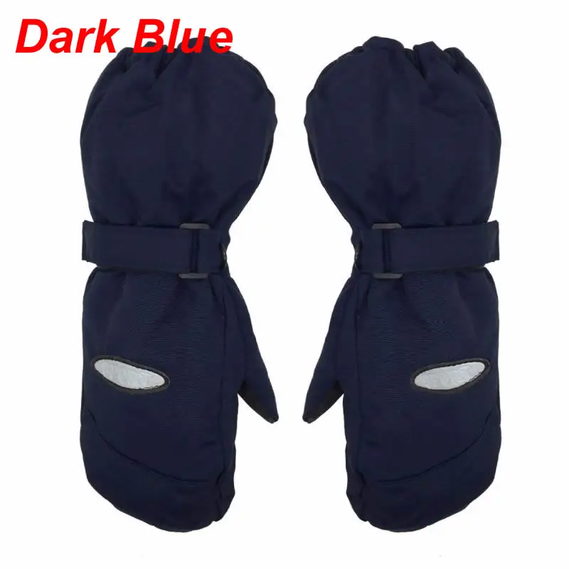 Dark Blue 1 пара, зимние уличные детские лыжные перчатки, толстые теплые ветрозащитные водонепроницаемые детские варежки - Цвет: Dark Blue