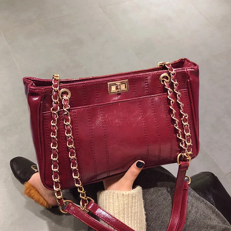 

Crescent jiao zi xing Generous Bag Lock Oil Wax Leather Shoulder Oblique WOMEN'S Bag