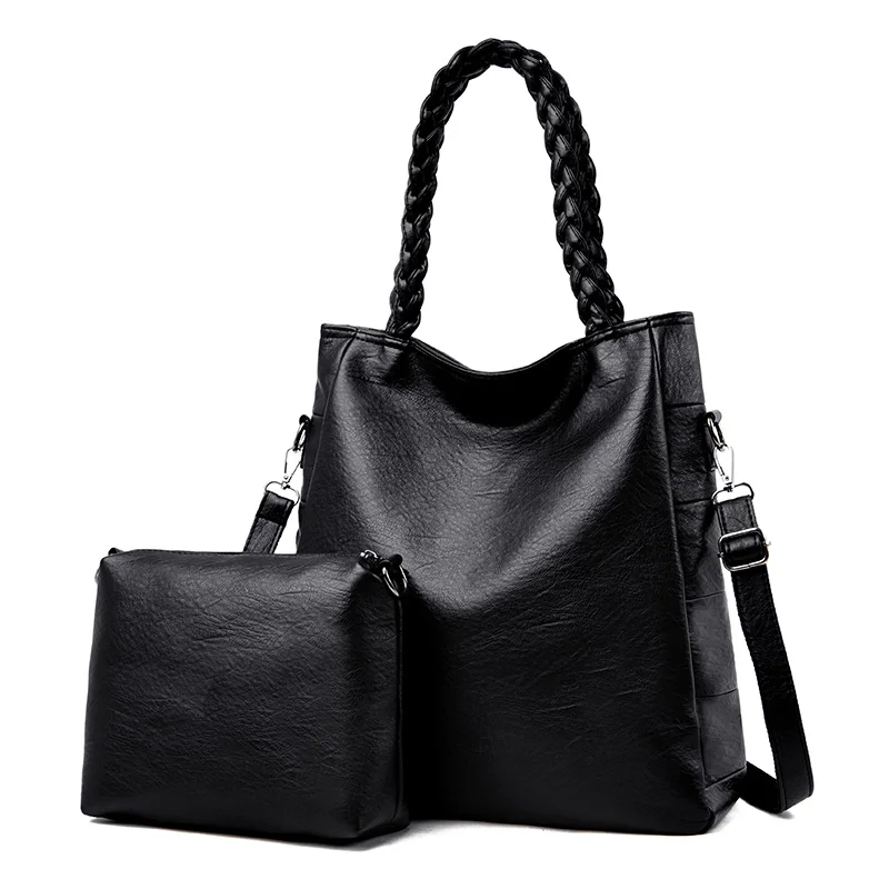 

2 Set Knit Hand Bags Female 2019 Genuine Leather Women's Handbag Designer Large Messenger Bag Ladies Tote Bolsa Sac a main red