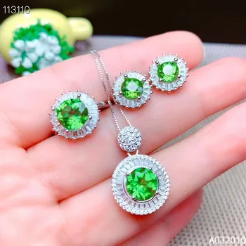 オンライン Kjjeaxcmyファインジュエリー925スターリングシルバー象眼細工の天然ペリドットリングペンダントイヤリングセットクラシックサポートテスト