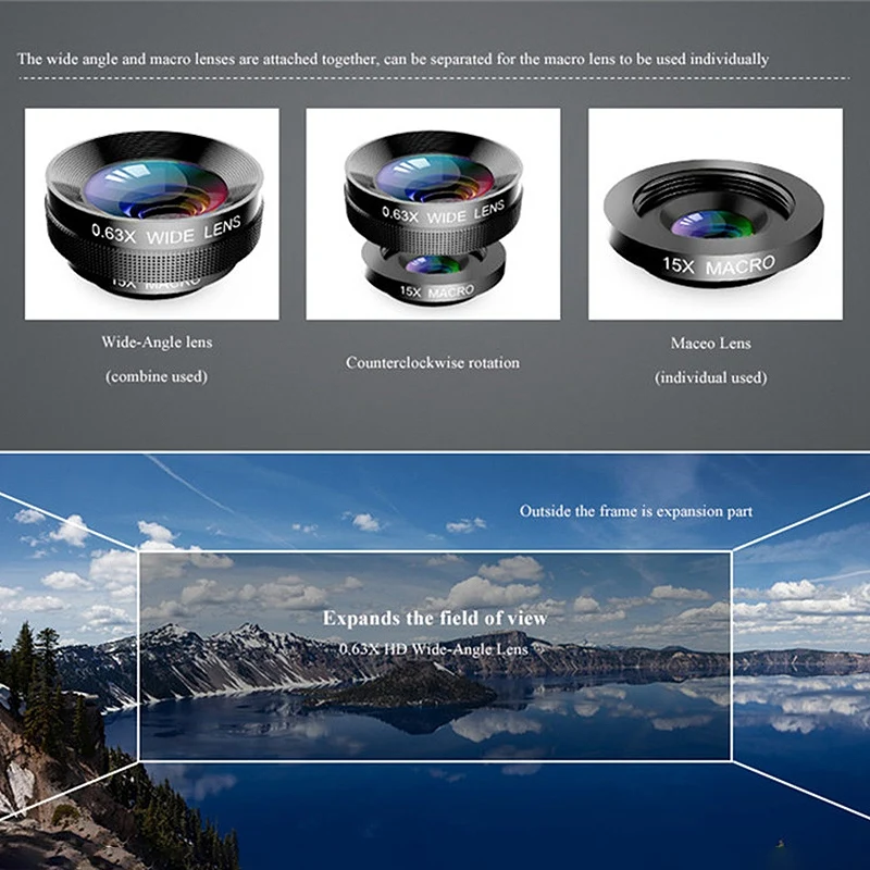 Объектив камеры телефона, 6 в 1 Объективы для телефона Комплект для Iphone и Android, калейдоскоп широкий угол+ макро Cpl рыбий глаз телеобъектив