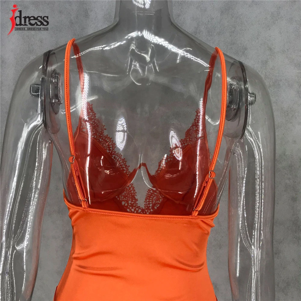 IDress 2020 New Sexy Satin Bodysuit Top Lace Flower Embroidery Body Top Women Skinny V Neck Steel Ring Bodysuit Summer Overalls (5)