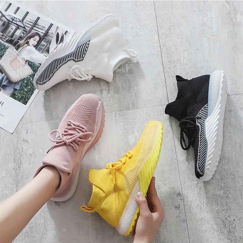 

2019 Summer New Style Fly Woven Breathable wa zi xie INS Super Fire Korean-style Hight-top Casual Versatile Sports WOMEN'S Shoes