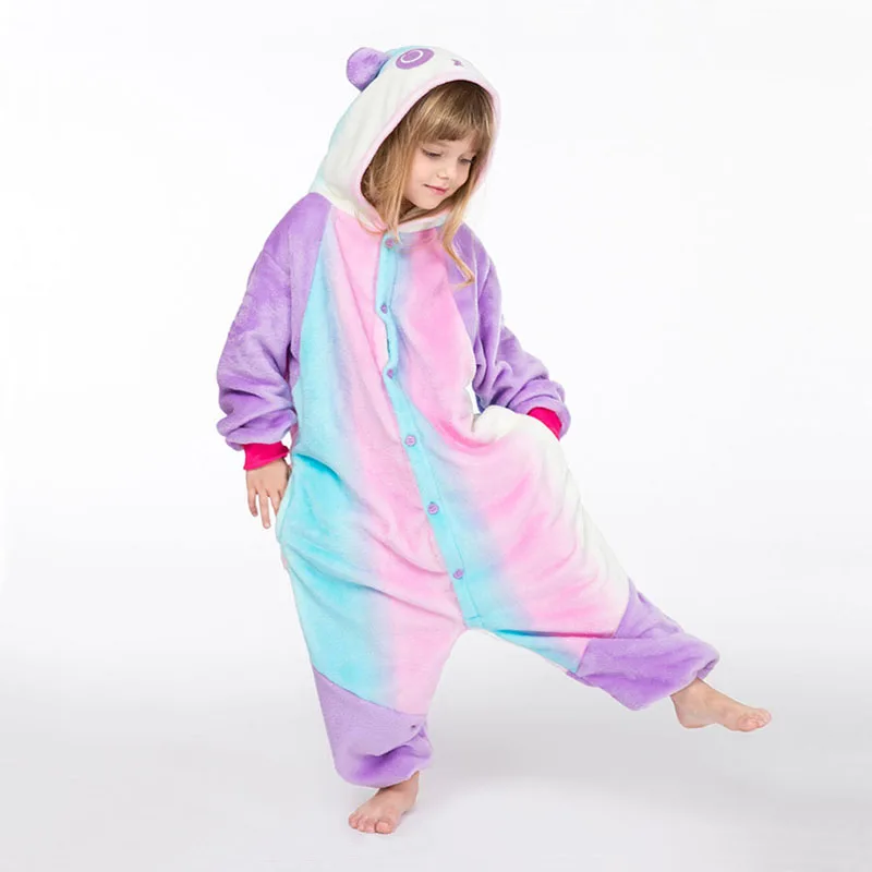 New Panda Onesie/Детские пижамы с единорогом кигуруми; зимняя Пижама с пандой в стиле аниме «Единорог»; Фланелевая пижама с животными для мальчиков и девочек; одежда для сна с капюшоном для костюмированной вечеринки - Цвет: New Panda