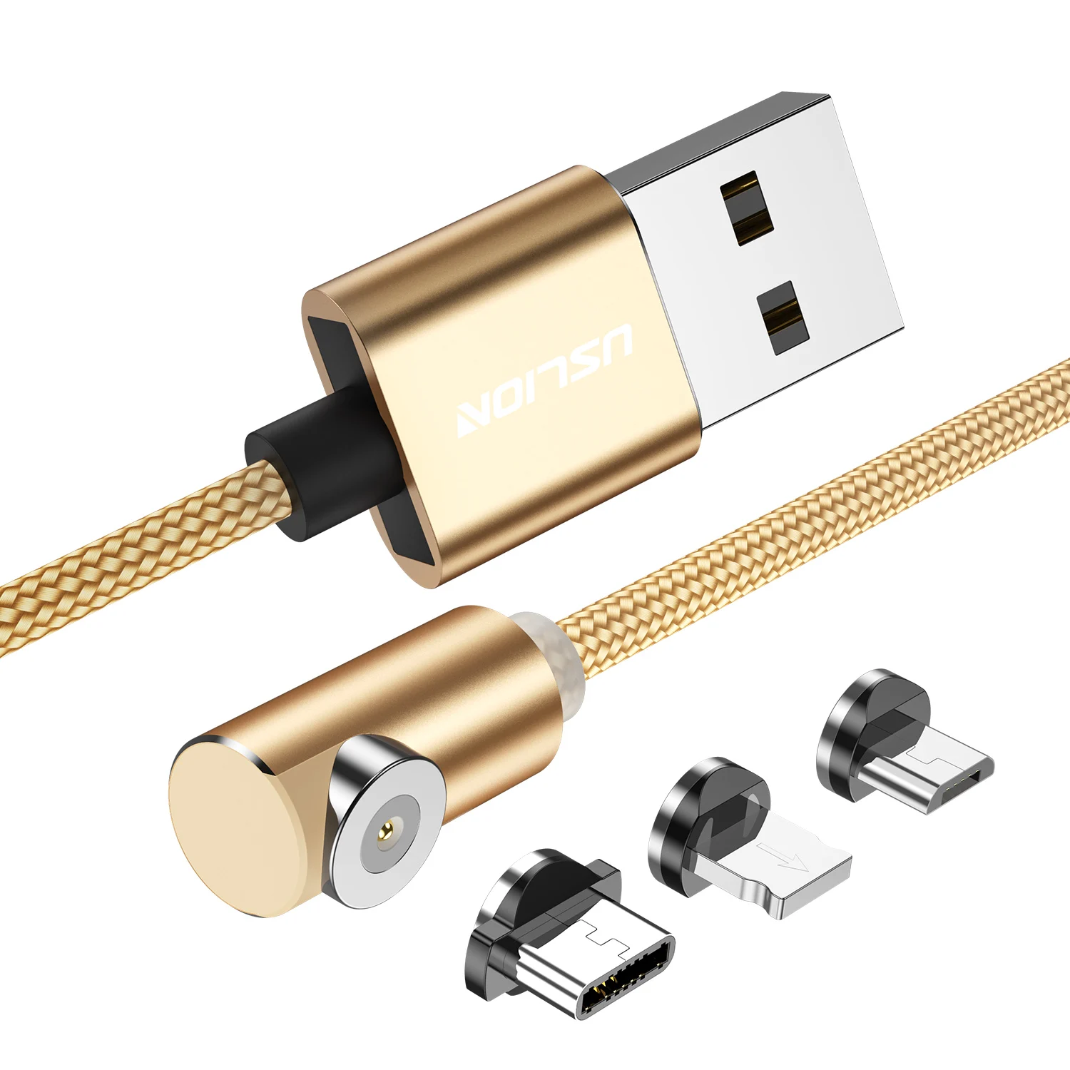 USLION магнитное зарядное устройство type C USB кабель для samsung S9 Магнитный кабель для iPhone Micro USB кабель Быстрая зарядка USB C кабель - Цвет: Gold