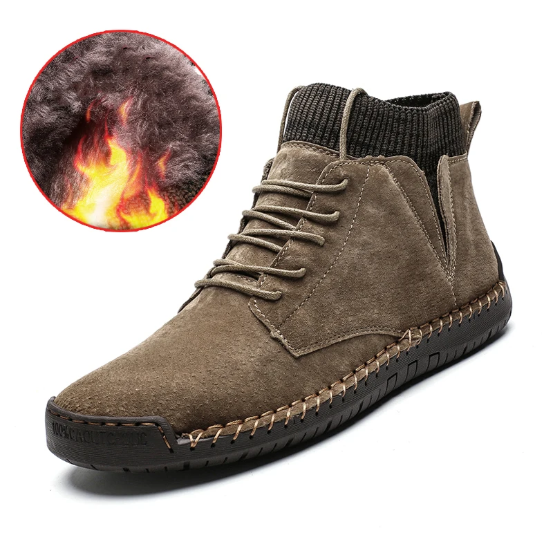 New Winter High Quality Men Boots Warm Plush Snow Boots Leather Work Shoes Men's Fashion Footwear Rubber Ankle Boots Size 38-48