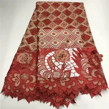 

African applique lace fabric embroidered Nigerian lace fabric 2020 high quality red French tulle lace fabric for women HLL4586