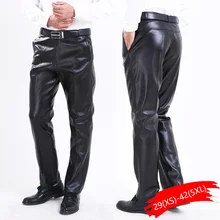 PU кожаные брюки мужские брюки из искусственной кожи эластичные с высокой талией легкие повседневные Тонкий моторчик брюки размера плюс длинные мужские брюки