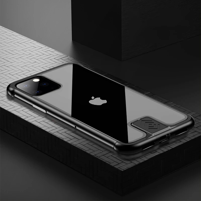 Безрамное алюминиевое чехол-бампер для телефона для iPhone 11 11 Pro MAX XS XR Coque очки с металлической оправой чехол для iPhone 8 7 Plus чехол - Цвет: Черный