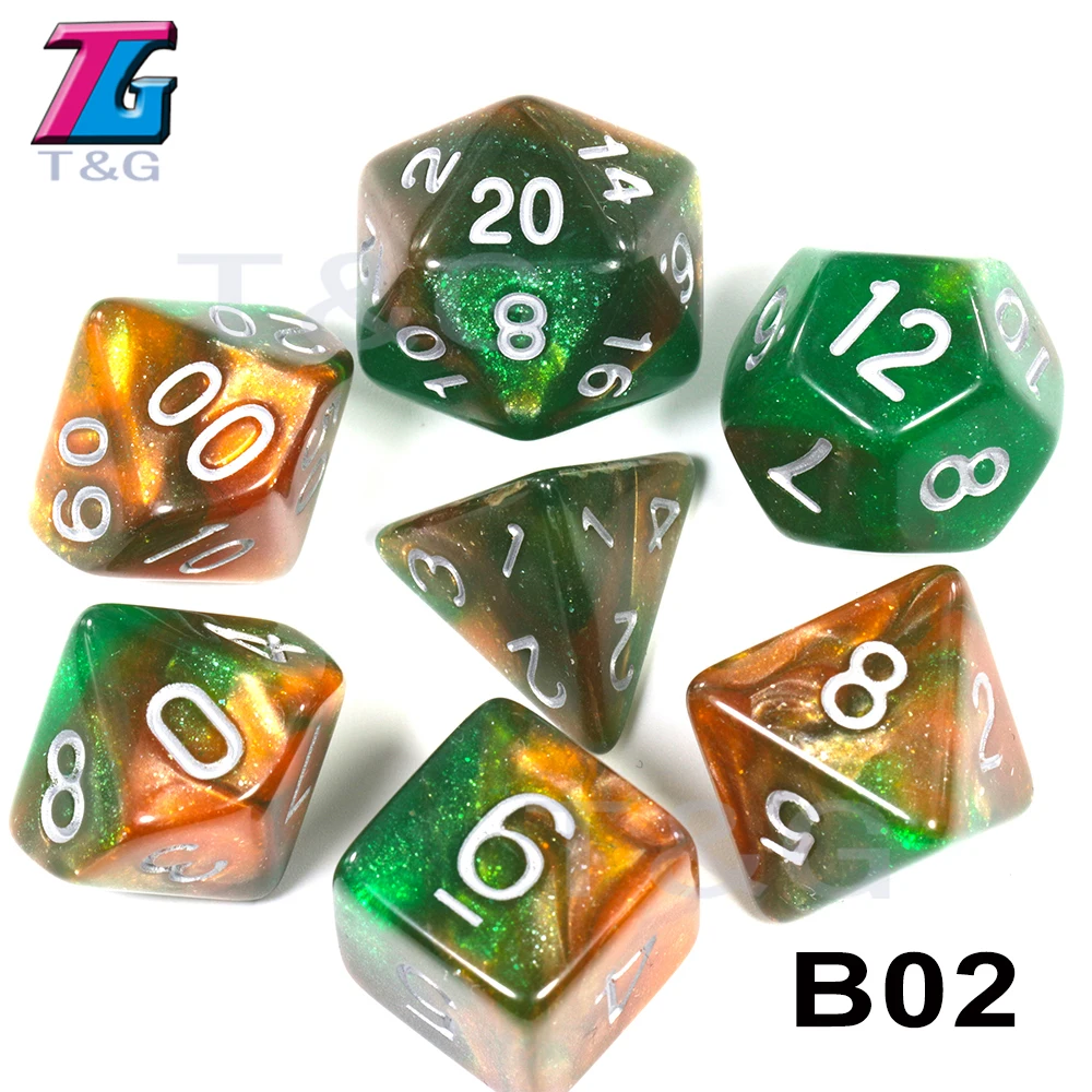 Игральные кости DND 7 шт./компл. Вселенной Galaxy D4, D6, D8, D10, D10%, D12, D20 многогранные с драконами и подземелья игровой набор - Цвет: B02