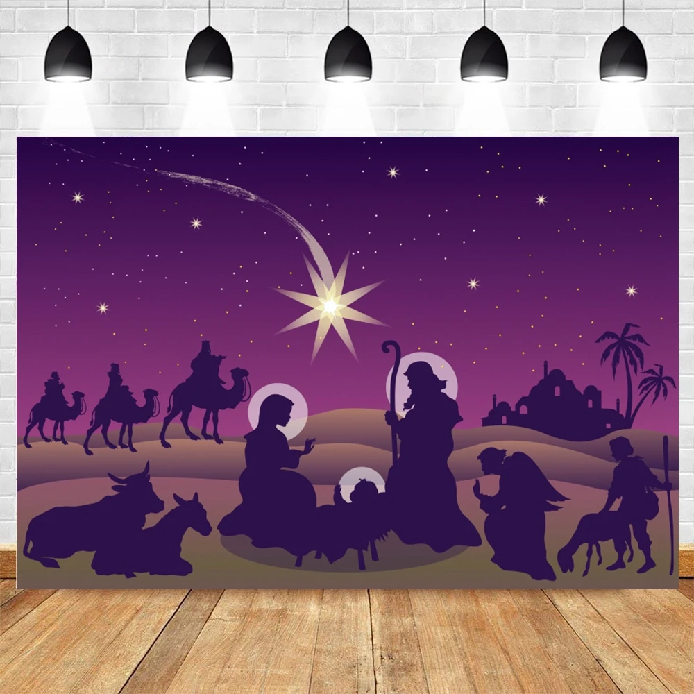 YEELE 12x8ft Traditional Christmas Backdrop Nativity Scenes Jesus Baby on The Manger Photography Background Xmas Party Decor Church Pictures Photobooth Props Digital Wallpaper