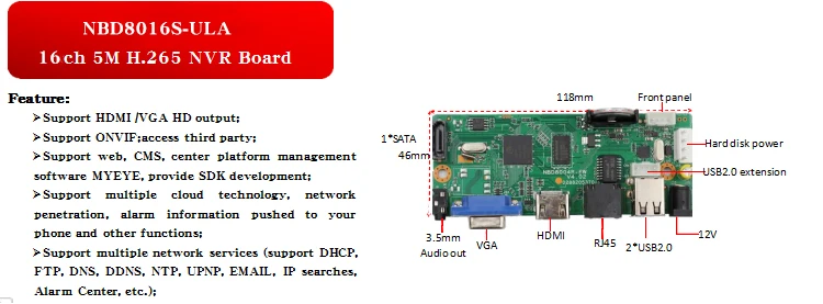Сетевой видеорегистратор NVR H.265 16 каналов 1080 Мп или P HDMI выход плата поддержка Onvif