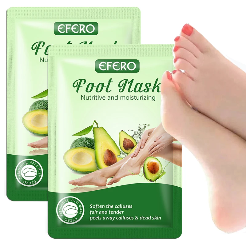 

EFERO 2Pair Avocado Exfoliating Foot Mask for Pedicure Socks AntiCrack Heel Calluses Cuticle Remover Foot Care Feet Peeling Mask