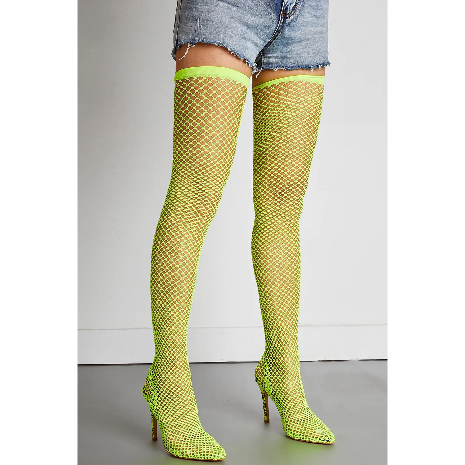 Г. Осенняя женская обувь пикантные женские сапоги выше колена с сеткой, с высоким голенищем Черные, зеленые, тонкие, прозрачные, Botas Mujer