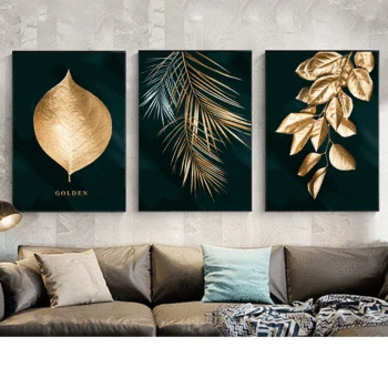 

Plant Nordic style mural modern golden leaf dining room living room canvas painting
