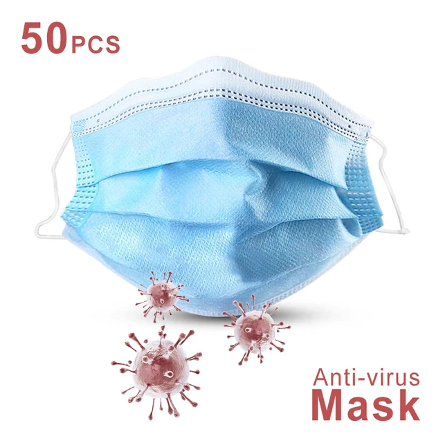 US $45.00  50pcs Disposable Face Mask Antivirus Virus Nonwove Ply Filter Mouth Face Mask Dust Meltblown Mouth 