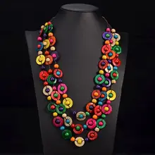 Женское мозаичное ожерелье в этническом стиле, богемные винтажные многослойные бусы с подвеской, этнические деревянные аксессуары ручной работы