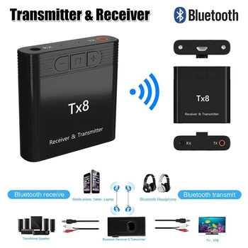 

TX8 2 IN 1 Real Stereo Bluetooth 5.0 Receiver Transmitter Bluetooth Wireless Adapter Audio With 3.5MM AUX For Home TV MP3 PC
