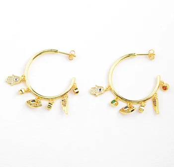 

Women's colorful ball charm jewelry hoops eyes charms earrings