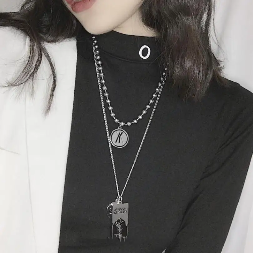 color woman Multilayers layered chains hiphop Punk Stainless Steel Padlock Necklace men rock Lock Blade Necklaces - Окраска металла: color