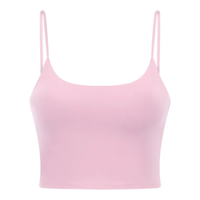 Solid Color Lulu Sport Tank Top Women Fitness Bra Yoga Vest No Rims With Chest Pad Butter Soft Beauty Back Half Sling Gym Clothe Quicksand powder