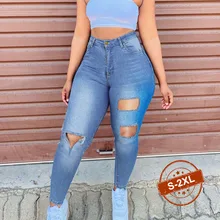 Women Blue Ripped Jeans Casual Y2k Skinny Jeans Mom Femmal Pencil Jeans Cotton Vintage Denim Pants Women 2021 Autumn New Design