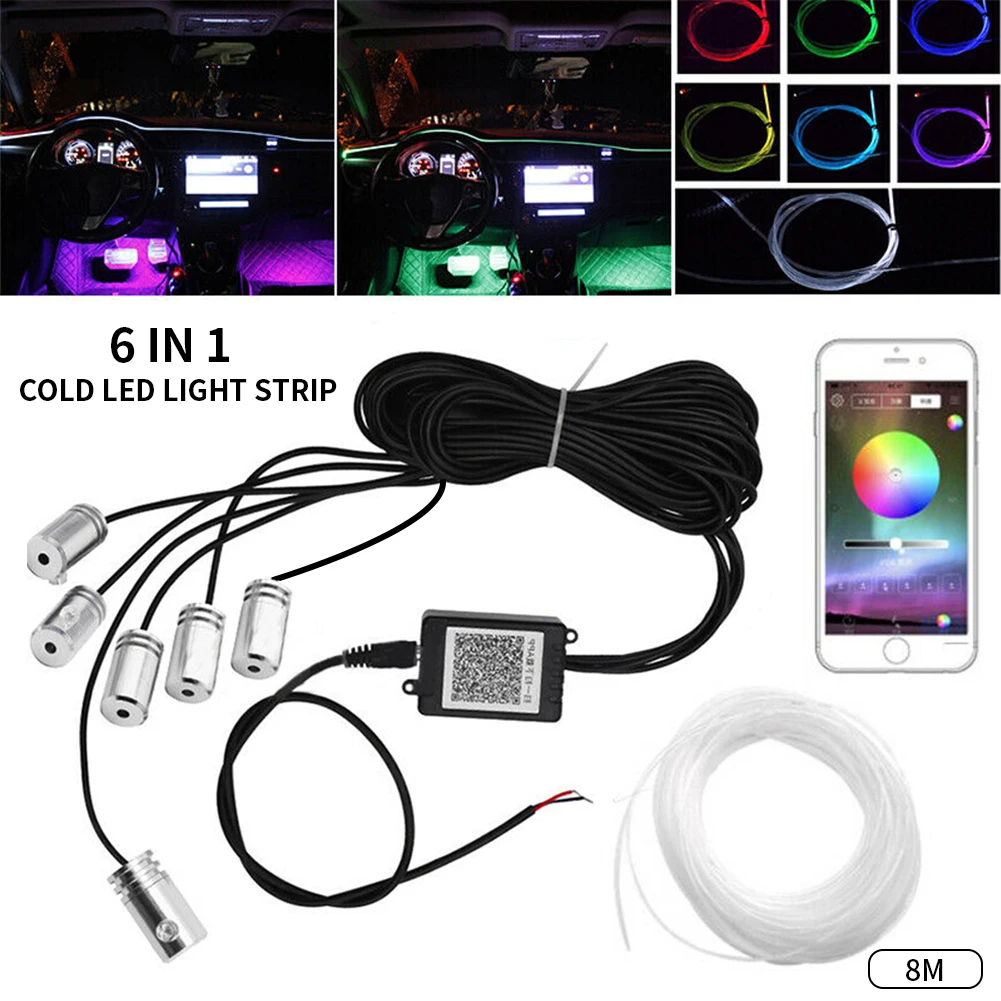 8 м RGB освещение салона автомобиля Авто приборная панель двери атмосфера полосы светильник приложение дистанционное управление окружающей среды лампа декоративный неоновый светильник