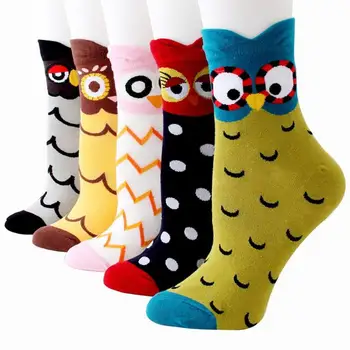 

5 Pairs Women Cotton Socks Comfort Soft Personality Korean Lovely Creative Cartoon Autumn Winter Warm Mid-calf Socks