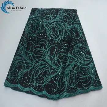 

Beautiful African Cord Lace Fabric 5 yards/pcs High Quality Mesh Lace Fabrics with Sequins And Green Beads 5 yards/pcs For Party