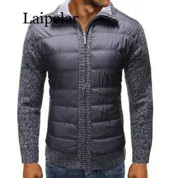 

Winter Men's Fleece Sweater Coat Thick Patchwork Wool Cardigan Muscle Fit Knitted Jackets Fashion Male Tops for Autumn