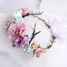 Свадебная Роза гирлянда стиль ручной работы ткань Цветок Резинки для волос цветочный головной Венок Свадебные MORI серии ободок подружки невесты