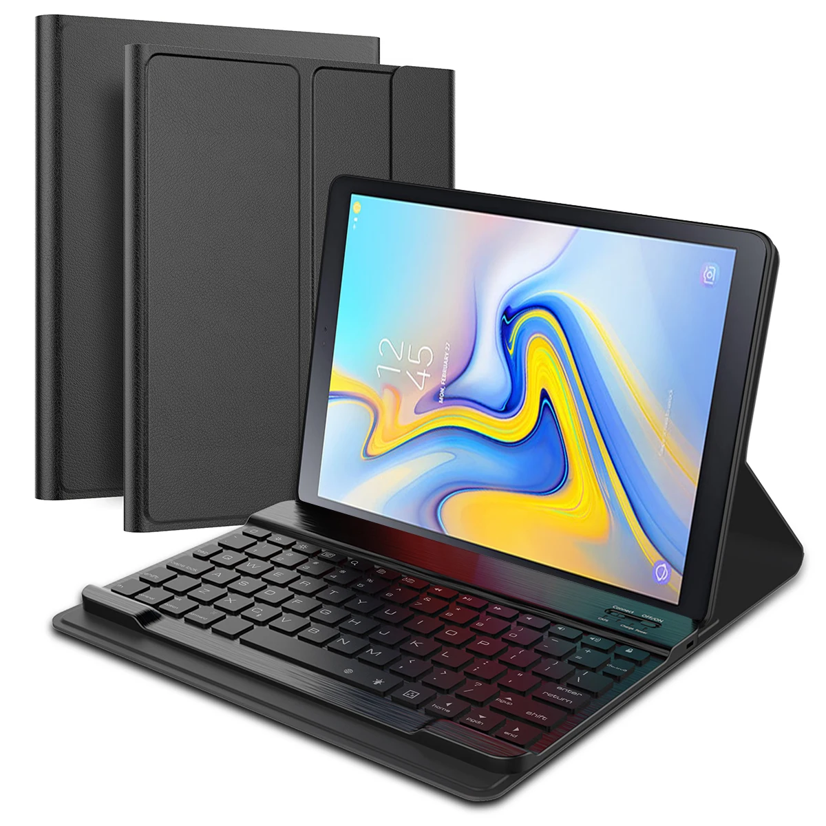 Клавиатура чехол для Samsung Galaxy Tab A 10,5 T595 T590 чехол для планшета из искусственной кожи чехол с откидной крышкой для телефона с Беспроводной съемный американская клавиатура - Цвет: Black