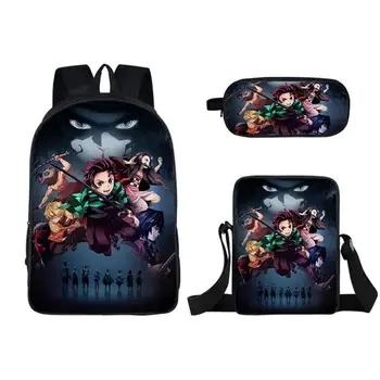 

3Pcs/set Children Backpacks Demon Slayer design Print Primary School Students Large Satchel Tote Pencil Bag Backpack kids