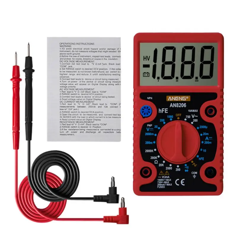 

Mini Digital Multimeter LCD Large Screen Display Wave Output Ampere Voltage Ohm Diode Transistor Tester Overload Protection