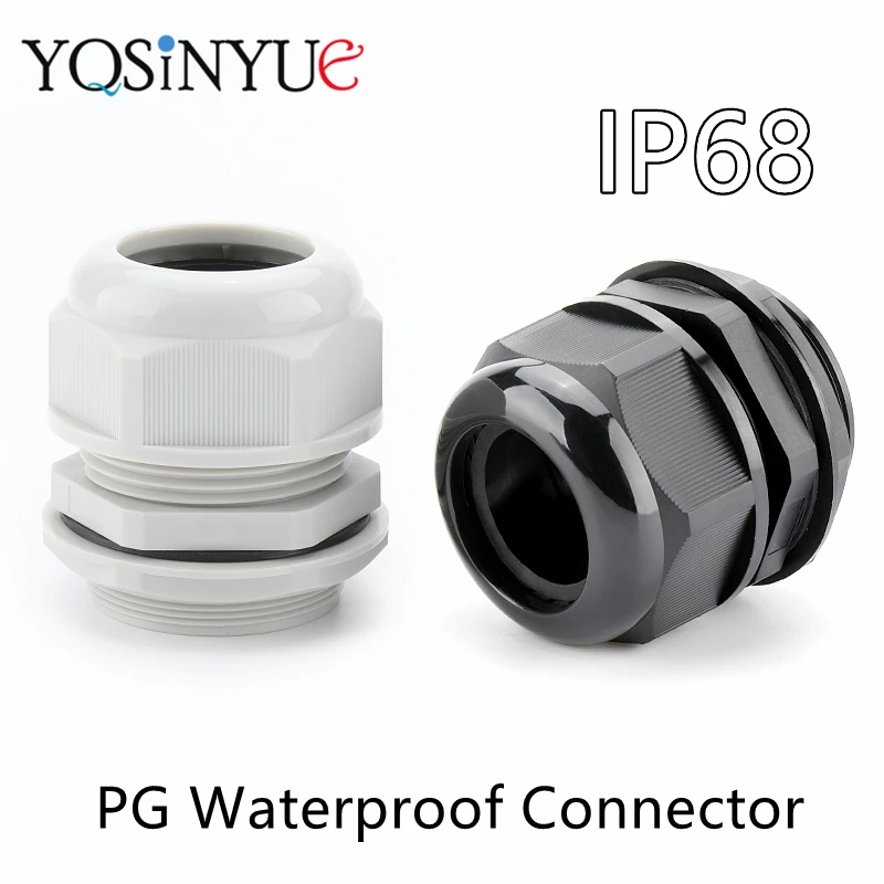 Cable Gland 1PC Waterproof Gland Plastic Cable IP68 PG7 For 3-6.5mm PG9 PG11 PG13.5 PG16 PG19 PG21 PG25 White Black Nylon Plastic Connector