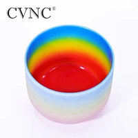 CVNC 12 Inch Chakra Rainbow Frosted Quartz Crystal Singing Bowl for Healing Energy Balance with Free O-ring C/D/E/F/G/A/B Note