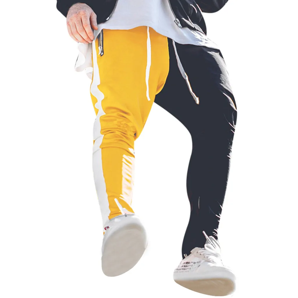 Pants Men New Autumn Winter Casual Sweatpants Colorblock stitching high-elastic Sport cargo pants men hip hop L0919