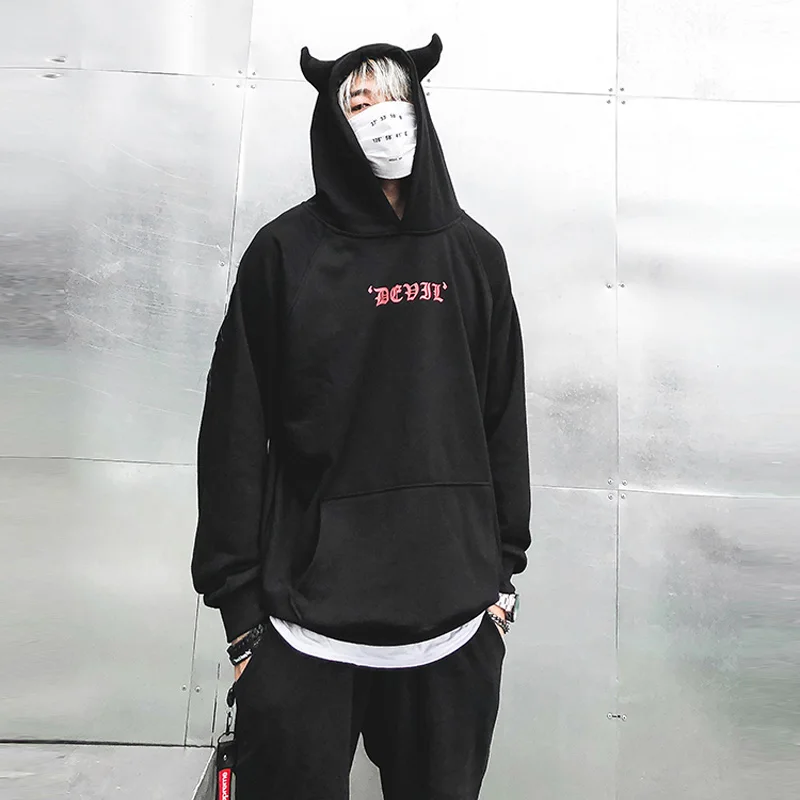 ZhuZunZhe 2021 Solid Cotto Devil Embroidery Wing Hoodies Oversize Hip-hop Style Swag Tyga Hoodie Autumn | Мужская одежда