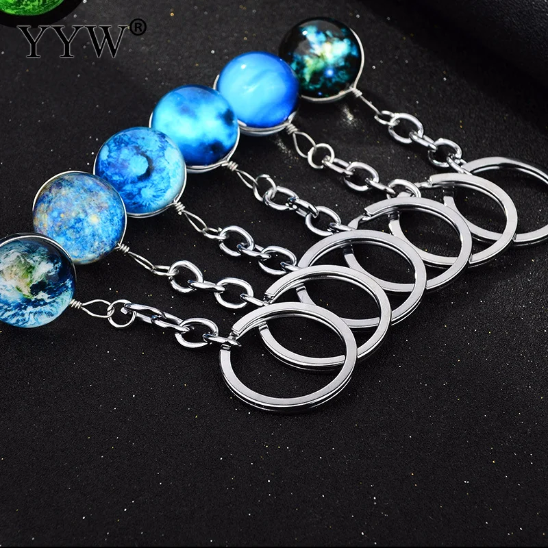 

Time Gem Vintage Ethnic Glass Key Clasp Unisex Time Gem Luminated Round Pendant Key Chain Keyring Bag Charms Key Accessories