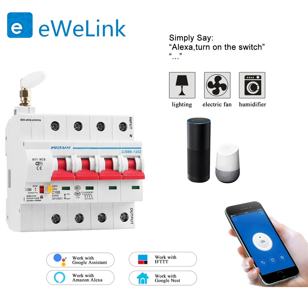 4P WiFi Smart Circuit Breaker Automatic Switch overload short circuit protection with Alexa Google home for Smart Home