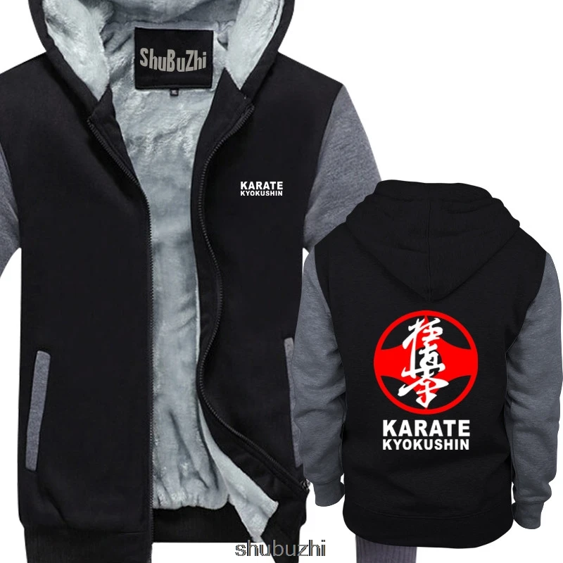 Karate Kyokushin Symbol Japan Martial Art thick hoody Men warm coat Cool Casual hoodie men New shubuzhi sweatshirt sbz3081 - Цвет: black grey
