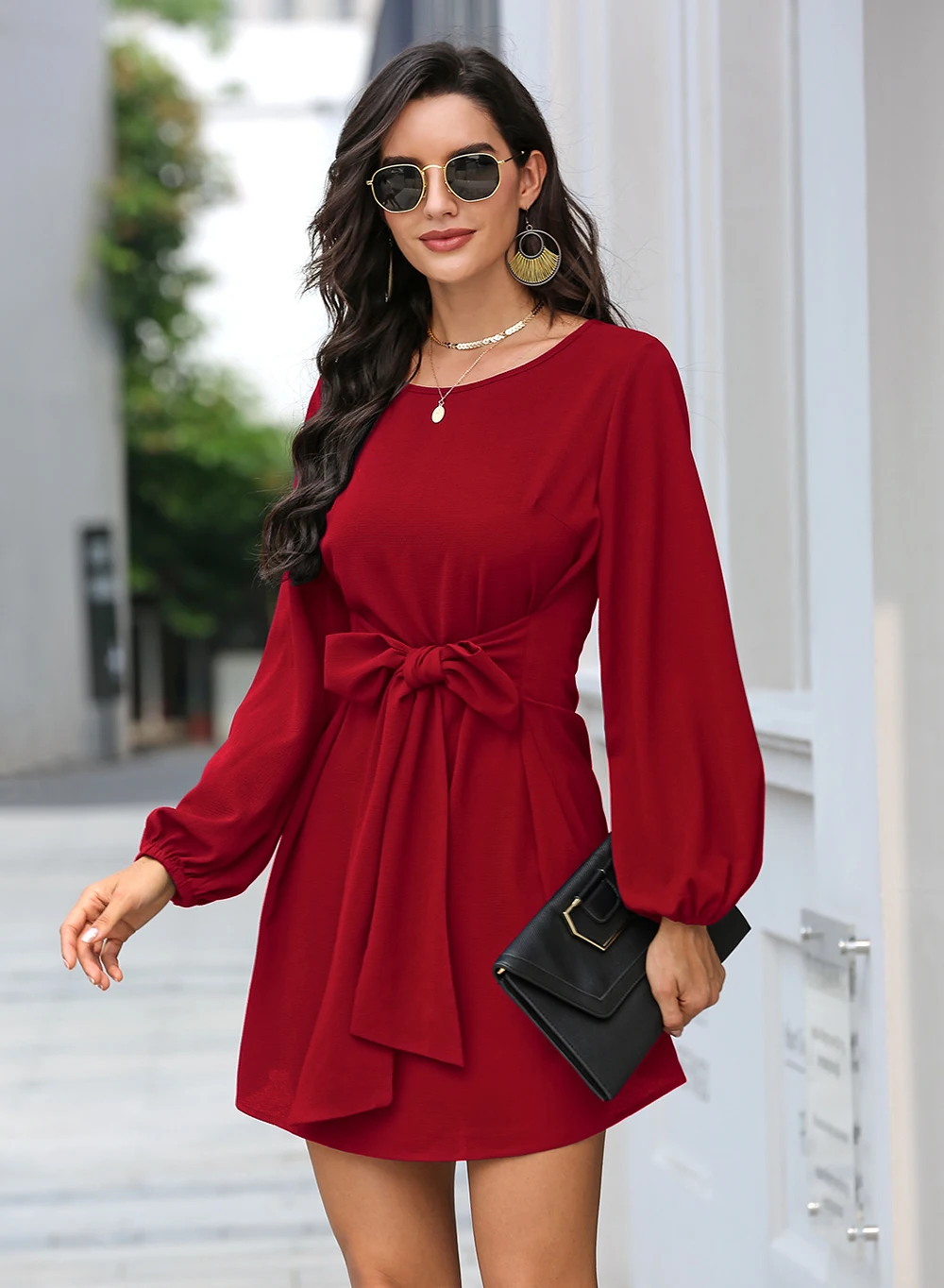 Black Lantern Sleeve Round Neck Casual Dress Black Lantern Sleeve Round Neck Casual Dress 15