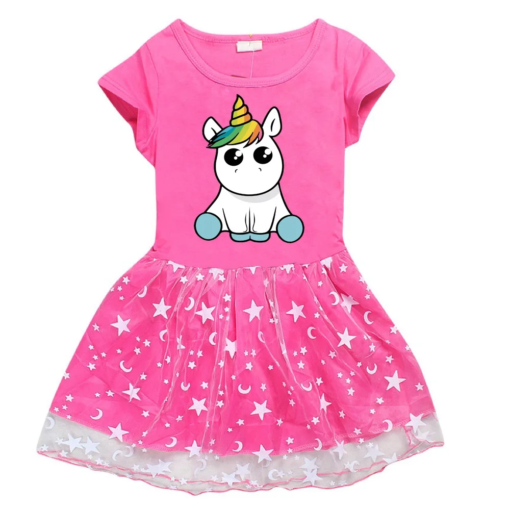 

Lovely Girls Cartoon Unicorn Cotton Dress Toddler Kids Baby Girl Party Short Sleeve Dresses Sundress Summer Clothes