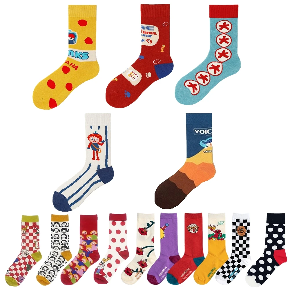 Осенне-зимние женские оригинальные Носки с рисунком аниме Harajuku, милые забавные модные трендовые носки из хлопка, носки для счастливых