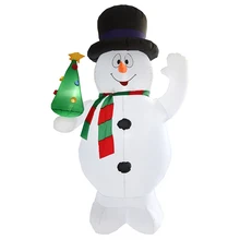 Надувной снеговик, светящиеся рождественские украшения со встроенным вентилятором, якорная веревка, милый снеговик для садовых игрушек
