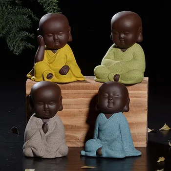 

WSHYUFEI Handmade Little Buddha Monk Tea Pet Purple Clay Tea Accessories Boutique Tea Table Decoration Accessories