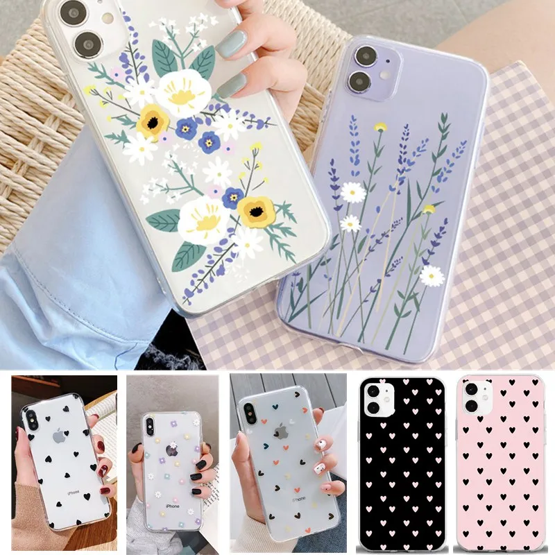 Floral Flower Cover Capa For iphone 11 Pro Max XR X XS SE 2020 5 5S 6 6S 7 8 Plus Case Silicon Love Heart Slim Back Cases | Мобильные