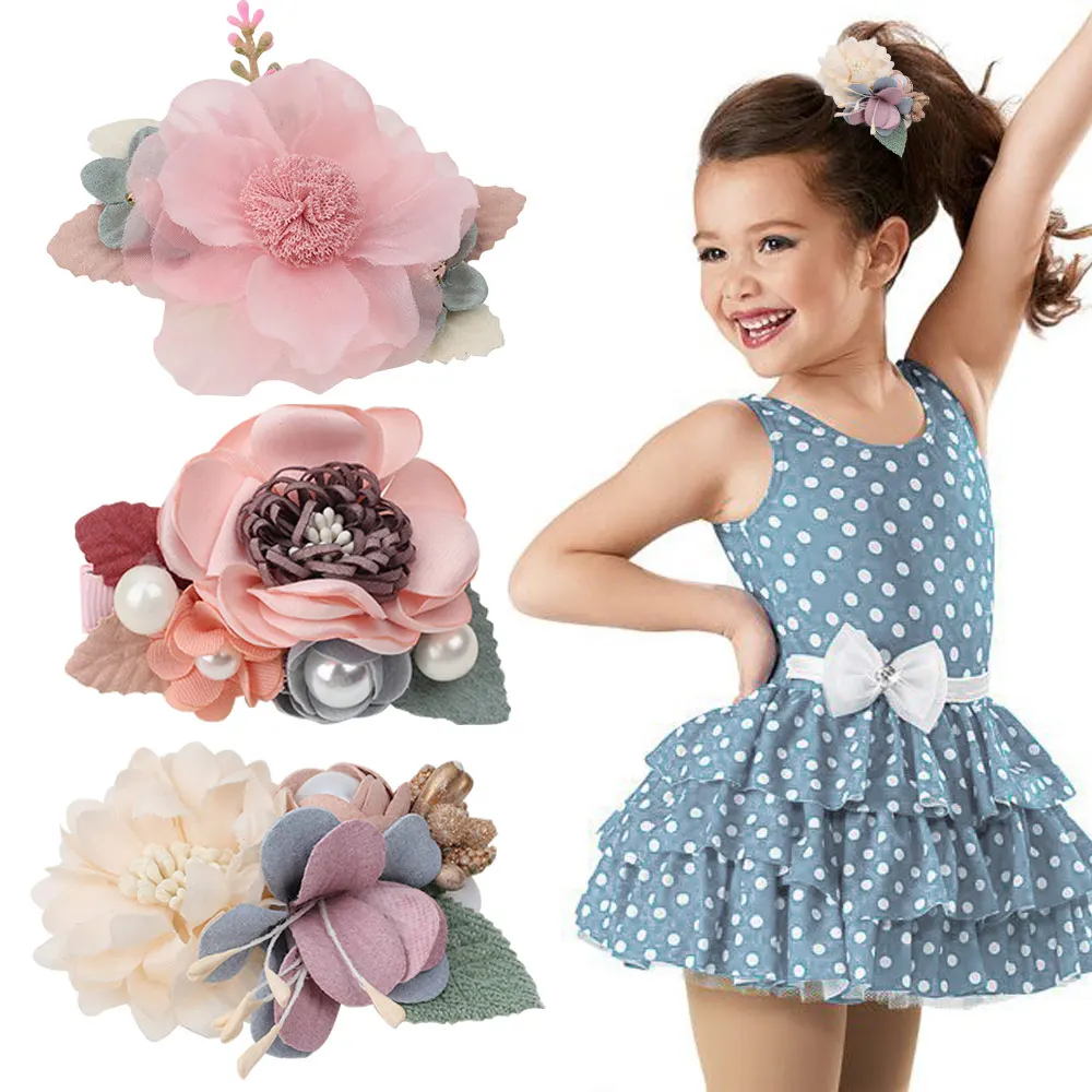 

3Pcs/lot 3''Baby Floral Barrettes Artificial Mesh Flower Pearl Hair Clips For Baby Girls Sweet Rose Hairpins Wedding Accessories