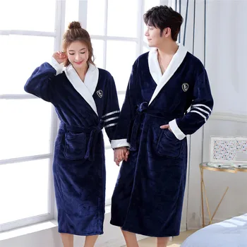 

With Belt Nightwear For Men&women Kimono Bathrobe Gown Loose Robe Winter Warm New Home Dressing Gown Full Sleeve Sleepwear