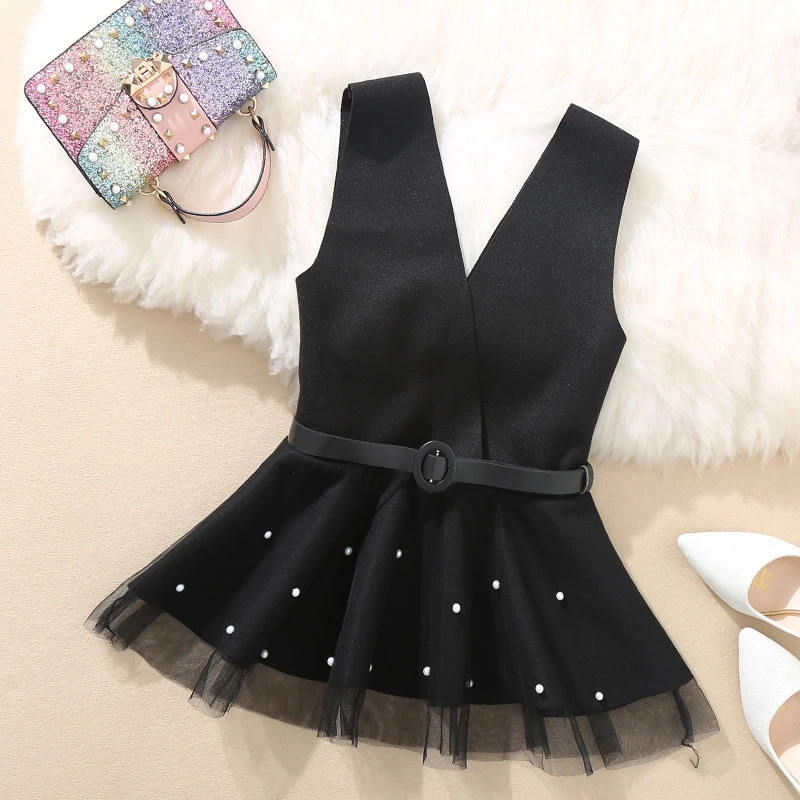black ruffle vest top